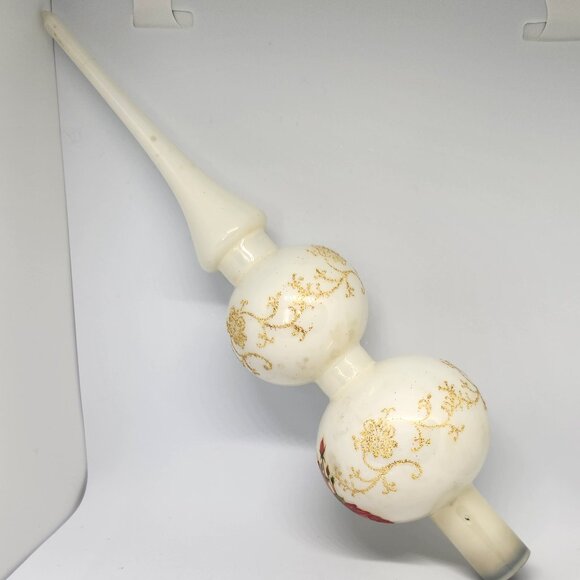 Vintage German Blown Glass Tree Topper Rose Motif - Picture 3 of 10